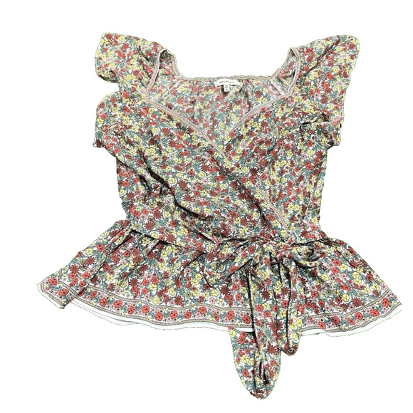 Max Studio Women’s Floral Flutter Sleeve Peplum Blouse Boho Fairy Medium - Picture 2 of 9